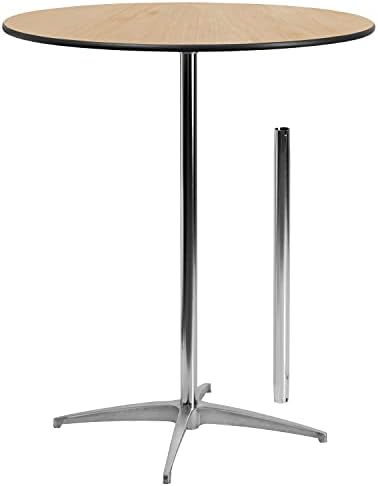 Flash Furniture Lars 24" Round Wood Cocktail Table with 30" and 42" Adjustable Columns, Adjustable Bar Height, for Events or Home Use