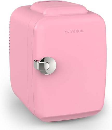 CROWNFUL Mini Fridge, 4 Liter/6 Can Portable Cooler and Warmer Personal Refrigerator for Skin Care, Cosmetics, Beverage, Food, Great for Bedroom