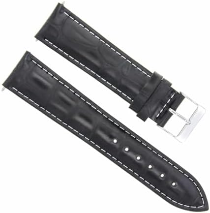 Ewatchparts 22mm Italia Leather Watch Strap Compatible With 43mm Invicta Signature II 7282 7345 Black With White Stitching