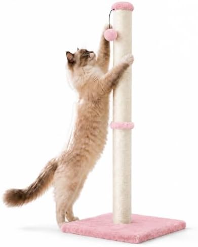 Dimaka 29" Height Tall Cat Scratching Post, Claw Scratcher with Sisal Rope and Covered with Soft Smooth Plush, Vertical Scratch [Full Strectch] for Standard Size Cats(Grey, 29 inches for All Cats)
