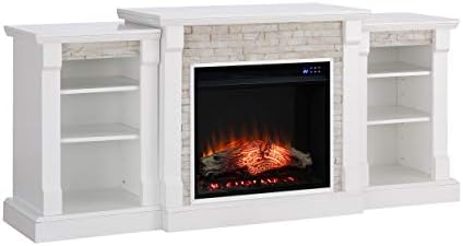 SEI Furniture Gallatin Faux Stone Electric Fireplace with Bookcases, New White