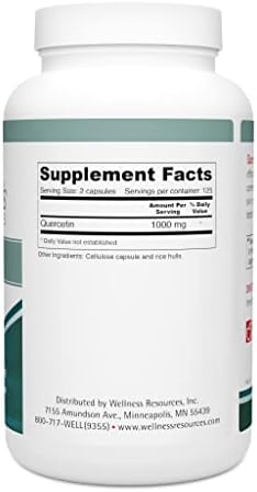 Wellness Resources Quercetin - Immune, Sinus and Allergy Support 1000mg per Serving - (100 caps/50 Servings) Vegan, Non-GMO