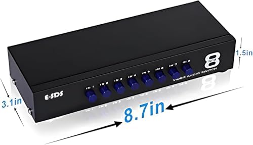 E-SDS 8-Way RCA Switch AV Switcher 8 in 1 Out Composite Selector Box | AV Switch Video L/R Audio Selector Box for DVD STB Game Consoles