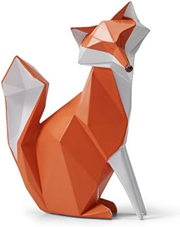 HAUCOZE Fox Statue Figurine Animal Sculpture Modern Home Decor 8.3 Inch | Orange Resin Geometric Art Birthday Holiday Gift Handmade Ornament for