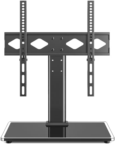Rfiver Universal TV Stand for 32-75 inch TVs, Support Swivel and Tilt | Height Adjustable, Tempered Glass Base, Holds 110lbs, Max VESA 400x400mm, Ideal for Bedroom & Living Room