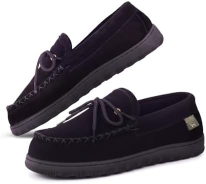 Cloud Nine Sheepskin Men's Moccasin Slippers - Classic Comfortable Slip-On Slippers for Men with Removable Insole