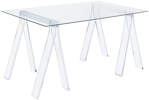 Coaster Home Furnishings – Amaturo – Glass & Metal – 59-Inch Transparent Design Writing Desk with Tempered Glass Top, Chrome Supports