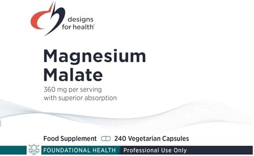 Designs for Health Magnesium Malate - Chelated Magnesium as Di Magnesium Malate - Highly Bioavailable Form to Support Energy, Bone Health + Muscle Recovery (120 Magnesium Malate Capsules)
