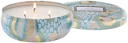 Voluspa Santal Vanille, 3 Wick Tin Candle, 12 oz, 40 Hour Burn Time, Coconut Wax for Clean Burning, Handcrafted in the USA