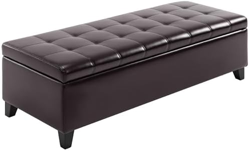 HOMCOM 51" Ottoman Storage Bench Faux Leather Storage Chest Black | Lift Top, Tufted Ottoman, Living Room, Entryway
