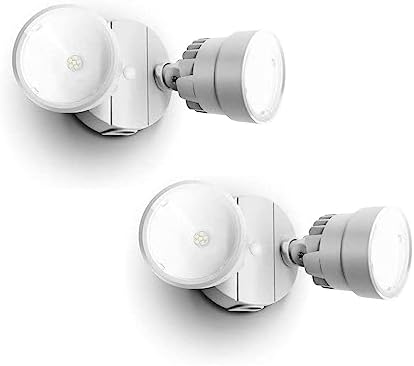 LUTEC 2 Packs P6221B 2000 Lumen 18 Watt 28 LED Dual-Head Flood Light Outdoor, Waterproof Exterior Security Wall Light for Patio, Garden,Yard-Black