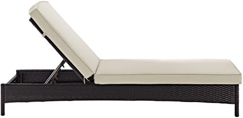 Crosley Furniture Palm Harbor Reclining Wicker Outdoor Chaise Lounge Chair for Patio, Deck, Poolside, Brown with Sand Cushions