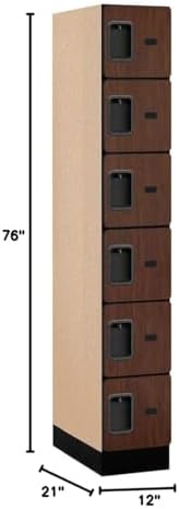 Salsbury Industries 6-Tier Box Style Designer Wood Locker with One Wide Storage Unit, 6-Feet High by 21-Inch Deep, Mahogany