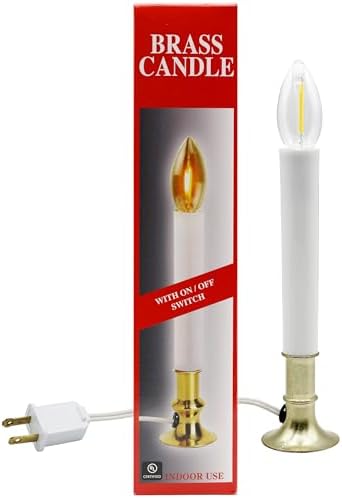 Creative Hobbies® Electric Window Candle Lamp with Brass Plated Base, On/Off Switch, Light Bulb, Ready to Use! (LED)