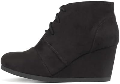 Soda “REX” ~ Women Lace Up Rounded Toe Low Wedge Ankle Bootie