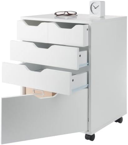 Winsome Halifax Mobile Storage Cabinet with 5 Drawers, White | Stylish & Functional Home Storage Cabinet for Filing, Kitchen Organization