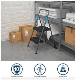 Cosco Commercial 2-Step Folding Stool, 300 lb Capacity, 20.5 x 24.75 x 39.5, Gray