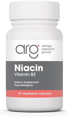 Allergy Research Group ARG Niacin with Vitamin B3-250 mg Niacin - Energy Metabolism & NAD Support - Cardiovascular Wellness - Hypoallergenic &