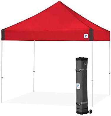 E-Z UP Vantage Instant Shelter Canopy, 10' x 10', Steel Gray Powder-Coated Steel Frame with Wide-Trax Roller Bag & 4 Piece Spike Set, Black