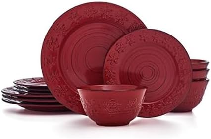 Pfaltzgraff Trellis White 16-Piece Stoneware Dinnerware Set, Service for 4, Distressed White Finish, Microwave & Dishwasher Safe Plates and Bowls
