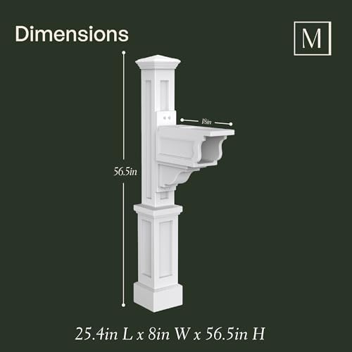 Mayne Dover Decorative Mailbox Post with Newspaper Holder, White | For post-mount mailboxes, Weather & fade resistant, All season, 15-year warranty