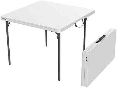 LIFETIME 280228 37-Inch Square Fold-in-Half Table, White Granite Top with Gray Frame