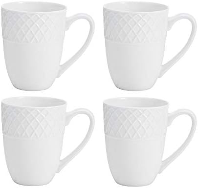 Mikasa Trellis 16-Piece Bone China Dinnerware Set, White, Includes Dinner Plates, Salad Plates, Cereal Bowls and Mugs, Dishwasher Safe