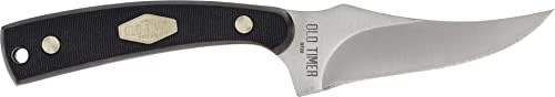 Old Timer 152OT Sharpfinger 7.1in S.S. Full Tang Fixed Blade Knife with 3.3in Clip Point Skinner Blade, Black Sawcut Handle, and Leather Belt Sheath for Hunting, Camping, Skinning, EDC, and Outdoors