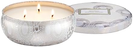 Voluspa Santal Vanille, 3 Wick Tin Candle, 12 oz, 40 Hour Burn Time, Coconut Wax for Clean Burning, Handcrafted in the USA