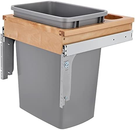 Rev-A-Shelf Top Mount Single Pullout Under Cabinet 35 Quart Kitchen Trash Can w/Storage & Reduced Depth, 150 Pound Rated Full-Extension Slides