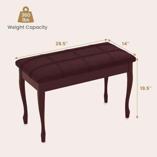 Giantex Duet Piano Bench with Storage, Keyboard Bench with Padded Cushion, Solid Wood Legs, Storage Compartment for Music Books, Comfortable PU Leather Piano Stool, 360 LBS Load Capacity
