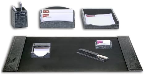 Dacasso Black Crocodile Embossed Leather Desk Set, 7-Piece D2204