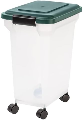 IRIS USA Airtight Pet Food Container, Up to 30 lbs & 11 lbs, Green | Airtight Seal, BPA-Free, 2-Cup Scoop, Stackable Design, Rolling Wheels, Dual Storage