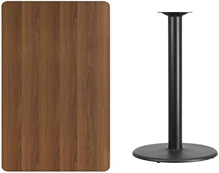 Flash Furniture 48x30" Rectangular Table and 24" Round Base, Walnut | Bar Height, Laminate, Durable Construction, Commercial Use