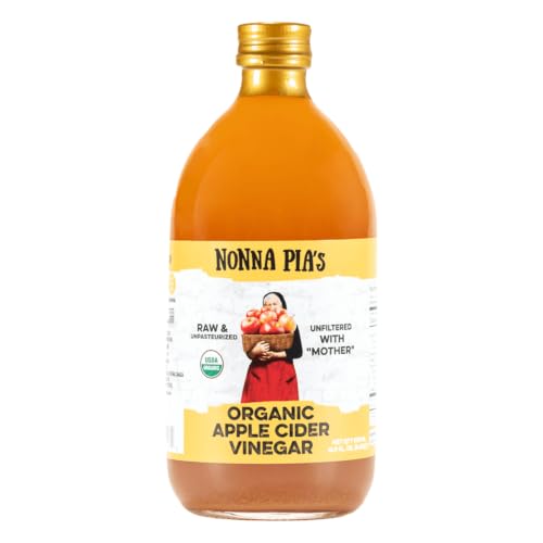 Nonna Pia's Organic Apple Cider Vinegar with Mother 16.9 oz, Raw Unfiltered | ACV with mother