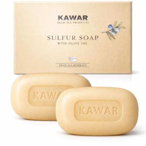 KAWAR Premium Dead Sea Sulfur Soap with Olive Oil, Face & Body Bar, 1-Pack | No Fragrance, No Artificial Colorants, Authentic Dead Sea - Vegan Formula Enriched with Argan & Jojoba Oil, Men & Women