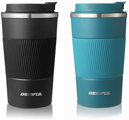 GEMFUL 2 Pack 17oz Insulated Travel Coffee Mug with Lid (Black/White)