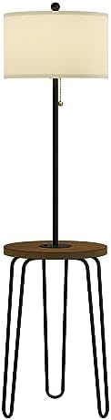 Lavish Home Floor Lamp with Built-In End Table, Brown/Black, 17” x 59” | Modern Side Table with USB Charging Port, LED Bulb, and Hairpin Legs