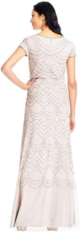 Adrianna Papell Womens Short Sleeve Blouson Beaded Gown