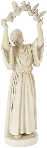 Design Toscano Francis of Assisi Blessing Religious Garden Decor Statue with Bird Bath Feeder, 19 inches Tall, Cast Stone Resin, Gray Stone Finish