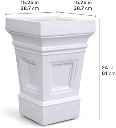 Step2 Atherton Square Planter, Large Planters for Outdoor Plants, Gardening and Flower Pot for Patio or Porch, Efficient Drainage, Durable Plastic