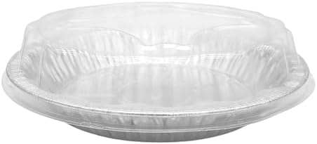 Durable Packaging 9" Aluminum Foil Pie Pan Plate Tin 1-5/16" Deep w/Clear Plastic Dome Lid Cover (Pack of 12)