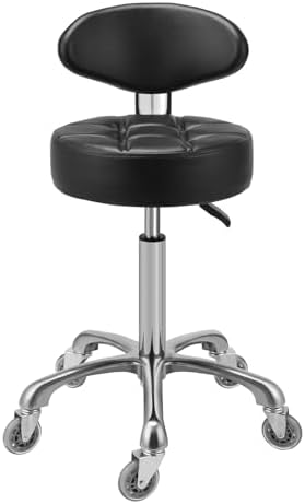 Kaleurrier Rolling Stool with Back Rest: Swivel Chair Adjustable Height