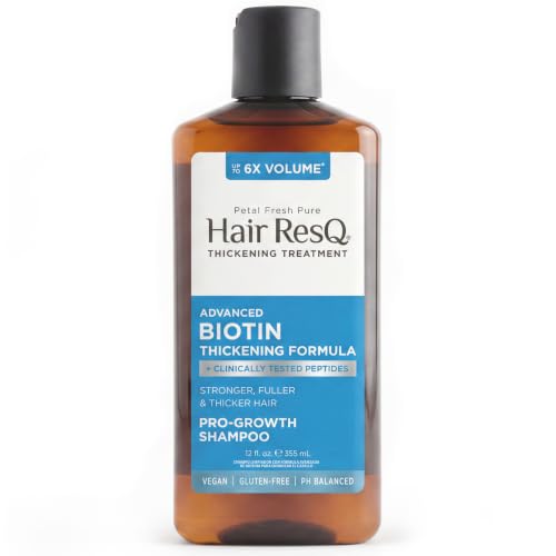 Petal Fresh Hair ResQ Biotin Shampoo for Thinning Hair, Clinically Tested Thickening, Pro-Growth Shampoo for Women & Men, Up to 6X Volume, Rosemary Mint, Caffeine & Peptides, Sulfate Free, 12 fl oz