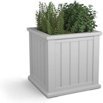 Mayne 4838-W Cape Cod 20x20 Square Polyethylene Planter, 20" x 20", White | Self-watering, All season, Fade resistant, Double-wall design