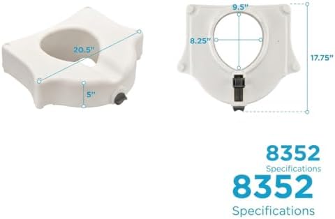 NOVA Toilet Seat Riser with Arms – Adds 5” Height, Raised Toilet Seat with ON/Off Front Lock, Adjustable & Removable Padded Arms (17.75”–20”), 300 lb Capacity, Safety Aid for Seniors