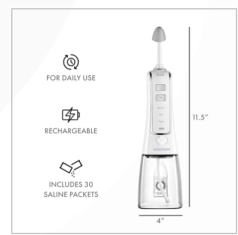 Nasal Irrigator with Bonus 30 Saline Packets - Irrigation for Sinus Relief - Nose Cleaner Aspirator System - Waterproof - 3 Pressures: Normal, Soft