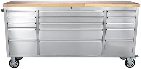 61-Inch Rolling Tool Chest with 10 Drawers & Power Strip, Solid Rubber Wood Top, 1675 LBS Load Heavy Duty Mobile Workstation, Locking System and Drawer Liners for Garage Warehouse Shop, Black