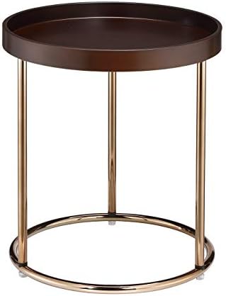 Roundhill Furniture Genoa Round Tray Table with Metal Frame, Espresso