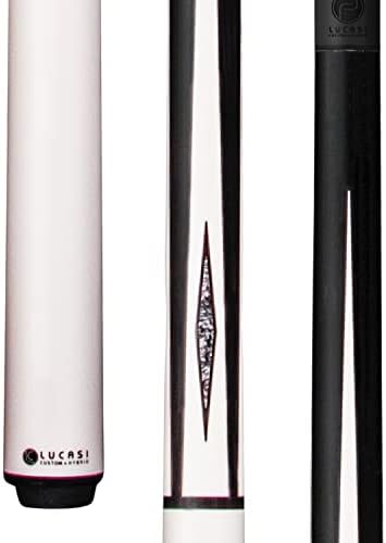 LUCASI LPSP Sneaky Pete Cue, White/Black Lustrous Matte Finish, 4-Point White/Silver Crush Inlays, Pinnacle Carbon Fiber Composite Shaft